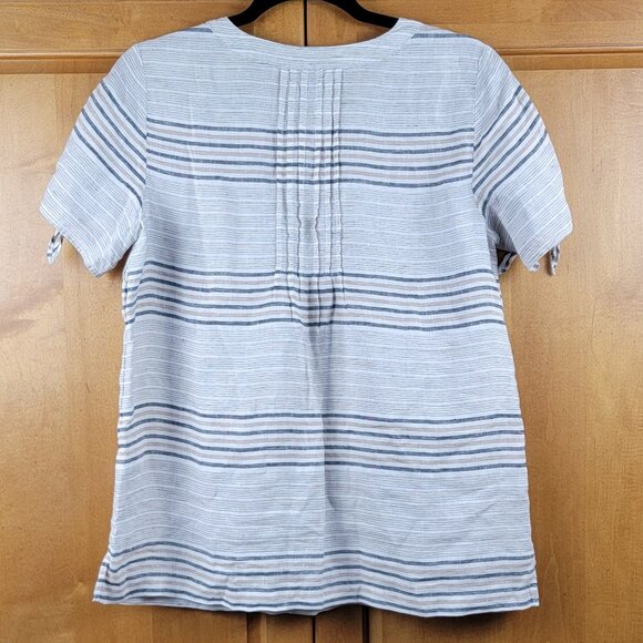 Talbots Reef Stripe Linen Tie-Sleeve Shirt - MP - Picture 3 of 11